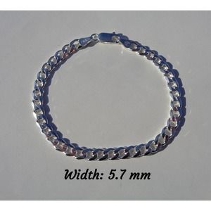 Real Silver Curb Link Bracelet, SOLID 925 ITALY Sterling Silver Cuban Bracelet